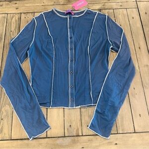 Edikted Blue Long Sleeve Fitted Button-up Top - Size Small